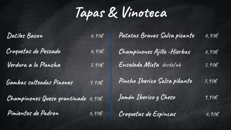 Tapas-Karte – Ca’n Sión Restaurante